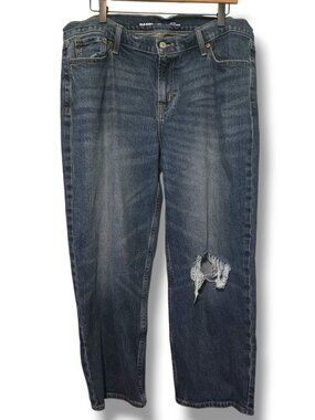 Old Navy jeans womens 14P Mid-rise Boyfriend Loose distressed medium wash